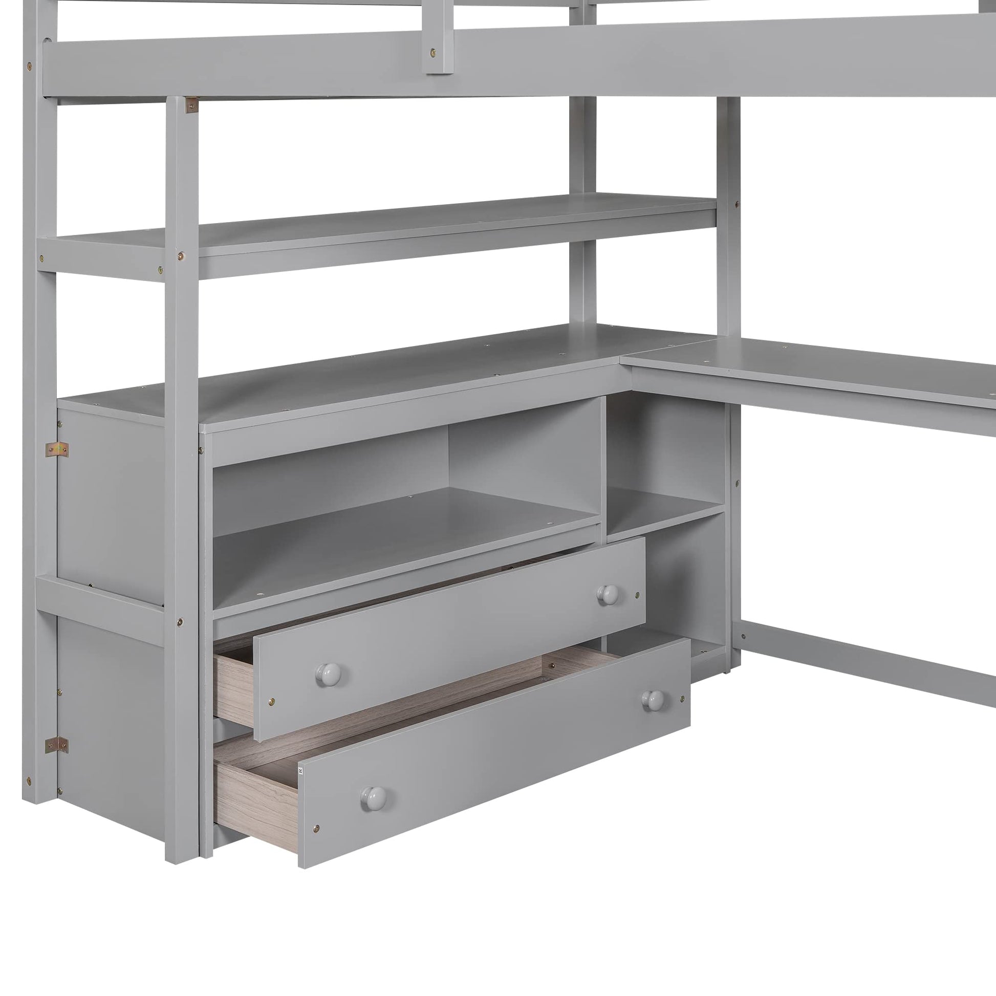 SOFTSEA Grey Full-Size Loft Bed with Integrated Desk and Storage Solutions - WoodArtSupply