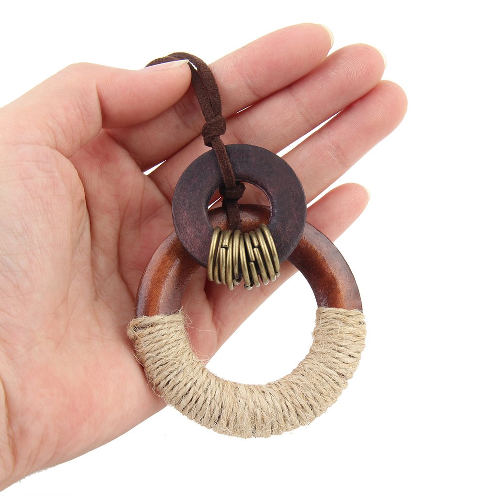 GelConnie Womens Pendant Necklace Wood Handmade Jewelry Leather Necklace Long Rope Sweater Necklace for Woman GelConnie