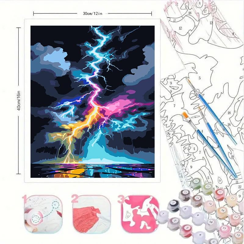 Easy Paint by Numbers Kit for Adults Beginner, Lightning Adult Paint by Number Kits on Canvas, DIY Painting Acrylic Oil for Home Wall Decor 16 x 20 in BYGFHLYW