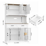 FACBOTALL Tall Kitchen Pantry Cabinet, Farmhouse Food Pantry Cabinet with Doors and Adjustable Shelves, Kitchen Hutch with Countertop and Microwave Stand for Dining Room, Living Room, White FACBOTALL