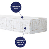 Country Living Hatteras Floating Wood Fireplace Mantel Shelf - Whitewash 72 inch Wooden Farmhouse Floating Pine Beam for Electric Fireplaces, Hearths, and Décor Country Living