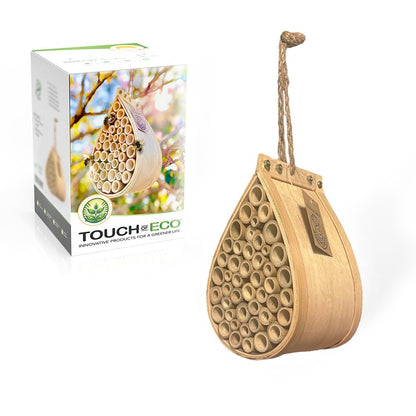 Pollinating Palace-Mason Bee House, Natural Hanging Wooden bee House Habitat with Bamboo Tubes for The Garden and Yard - WoodArtSupply