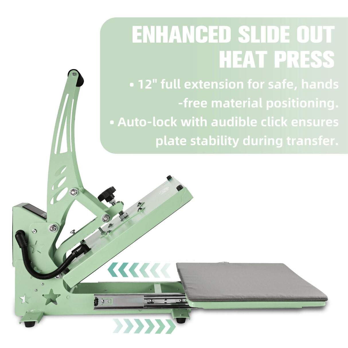 CoolSub Heat Press 15x15 Slide Out Heat Press Machine, Industrial Digital Heat Transfer Machine Sublimation for T-Shirt Green CoolSub