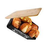 JIGUOOR Black Bread Box, Large Space Saving Vertical Metal Bread Box with Wooden Cutting Board Lid, Holds 2+ Loaves, Farmhouse Bread Bins for Kitchen Bread Storage,Kitchen Parts Box JIGUOOR
