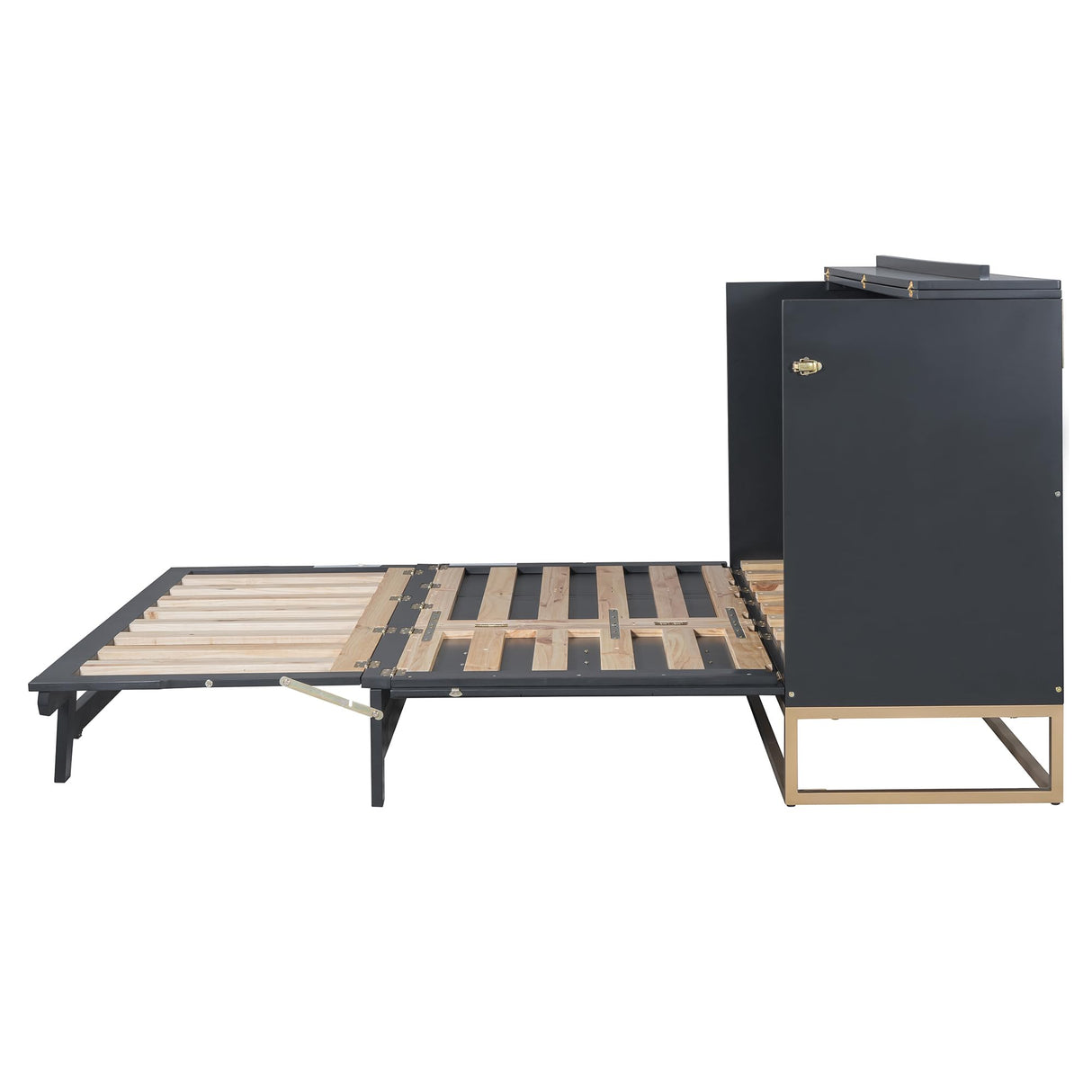 Queen Size Murphy Bed with Frosted Glass Doors Design, Fake Drawers, Metal Legs,Solid Wood Storage Bed for Small Spaces Apartments Studio (Black/S) Quarte