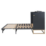 Queen Size Murphy Bed with Frosted Glass Doors Design, Fake Drawers, Metal Legs,Solid Wood Storage Bed for Small Spaces Apartments Studio (Black/S) Quarte