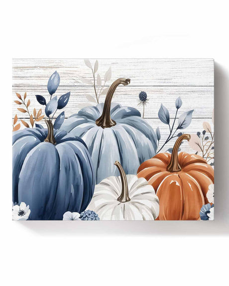 Prime Leader Paint by Number for Adults Canvas Thanksgiving Blue Pumpkins Ombre Blue Wood Grain Paint by Numbers Kit for Beginner DIY Oil Painting Wall Art Decor(with Wooden Frame) 12" x 16", Prime Leader