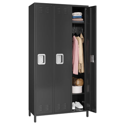 Loumernhant 72" Tall Metal Garage Storage Cabinets with Safety Lock,3 Doors Storage Lockers Combination,Metal Lockers Perfect for Homes,Gyms,Factories,Offices,Warehouses,Garage.Black.