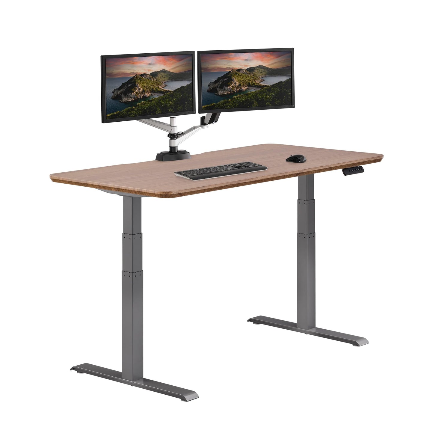 Vari Electric Standing Desk - 60x30 VariDesk, Adjustable Height Stand Up Computer Desk - Dual Motor with Memory Presets, Stable T-Style Legs- Home Office Essentials - Walnut