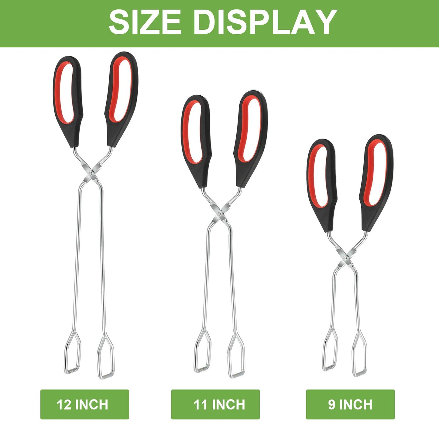 3 Pack Stainless Steel Scissor Tongs for Cooking 9/11/ 12 Inch Kitchen Baking Bread Food Tong BBQ Grilling Tool for Flipping Food