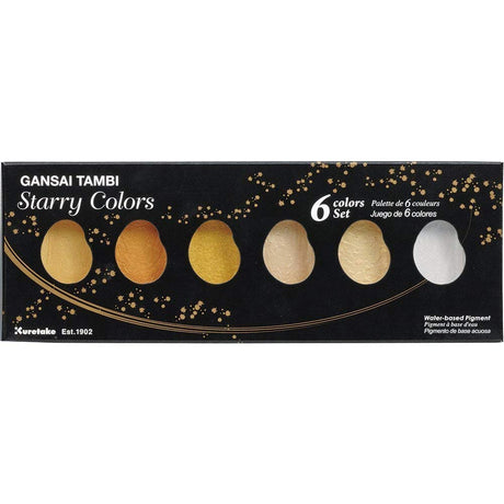 Kuretake GANSAI TAMBI STARRY COLORS, 6 colors set, Watercolor paint for Professional, for artists and crafters,Illustrations, Drawing, Lettering, Made in Japan Kuretake