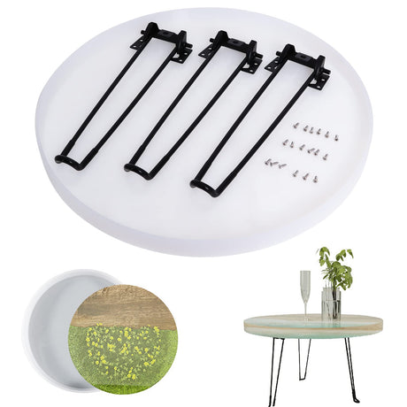 20 Inch Resin Table Molds, Large Round Silicone Resin Molds with 3 Pcs Hairpin Legs for Table, Epoxy Resin Topdesk Molds for Charcuterie Board, River Table, DIY Art Home Decoration Wadoy