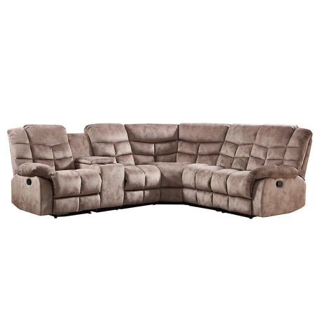 EBELLO Manual Reclining Sectional Sofa Set for Living Room, Soft Fabric Recliner Corner Sectional Couch with Center Console, Cup Holder and Storage, Brown EBELLO
