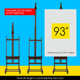 MEEDEN Extra Large Studio H Frame Easel 75" to 146"H, Hold Canvas up to 93", Heavy Duty Adjustable Art Painting Easel, Solid Beech Wood Artist Easel Stand with Storage Tray & 4 Wheels, Light Walnut MEEDEN