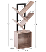 YSVCO 4 Tier Book Tree Bookshelf, Wooden Small Book Shelf with Storage Cabinet, Modern Freestanding Bookcase, Floor Standing Display Organizer for Small Spaces, Living Rooms, Home Offices, Gray BS34GB YSVCO