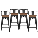 HAOBO Home 24" Low Back Metal Counter Stool Height Bar Stools with Wooden Seat [Set of 4] Barstools, Matte Black HAOBO Home