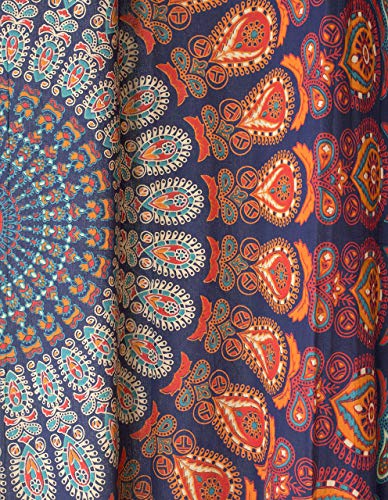 Popular Handicrafts Indian Hippie Bohemian Beautiful Peacock Mandala Curtain Panels Room Divider Blue Popular Handicrafts