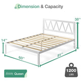 Novilla Heavy-Duty Queen Bed Frame with Headboard and Wooden Slat Support, Easy Assembly in White Novilla