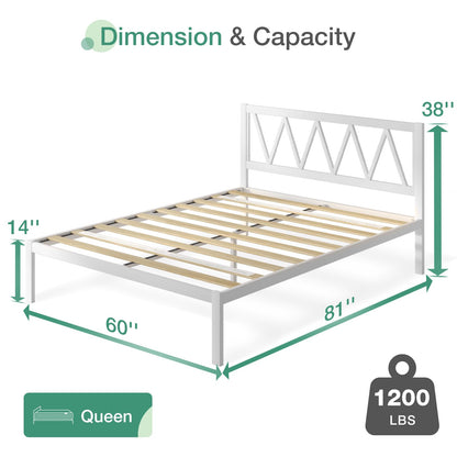 Novilla Heavy-Duty Queen Bed Frame with Headboard and Wooden Slat Support, Easy Assembly in White - WoodArtSupply