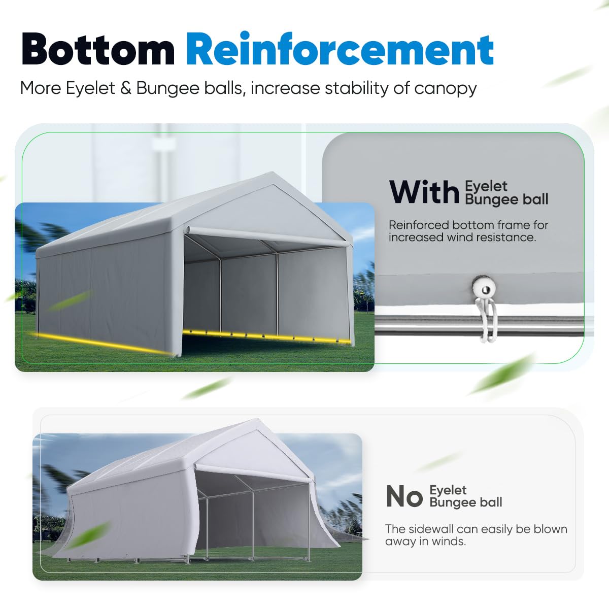 Quictent 13’x20’ Heavy Duty Carport Car Canopy Galvanized Car Boat Shelter with Removable Sidewalls, Reinforced Top Poles and Ground Bar-Grey - WoodArtSupply