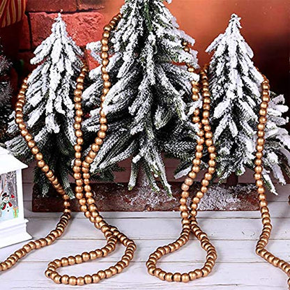 ZMJS 12 Feet Christmas Wooden Bead Garland Wood Bead Garland Christmas Tree Decorations for Christmas Holiday Favors (Gold)