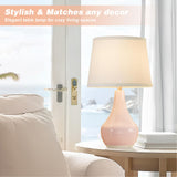 Seealle 19.4" Modern Ceramic Table Lamps for Night Stands - Bedside Lamps Set of 2 for Nightstand, Pink Bedroom Lamp for Living Room Cute Desk End Table Office Guest Room Dresser Rocker Swtich Seealle