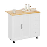 Shintenchi Rolling Kitchen Island Cart with Folding Drop Leaf Breakfast Bar, Portable Trolley Island with Large Storage Cabinet, Shelf and Drawer, White Shintenchi