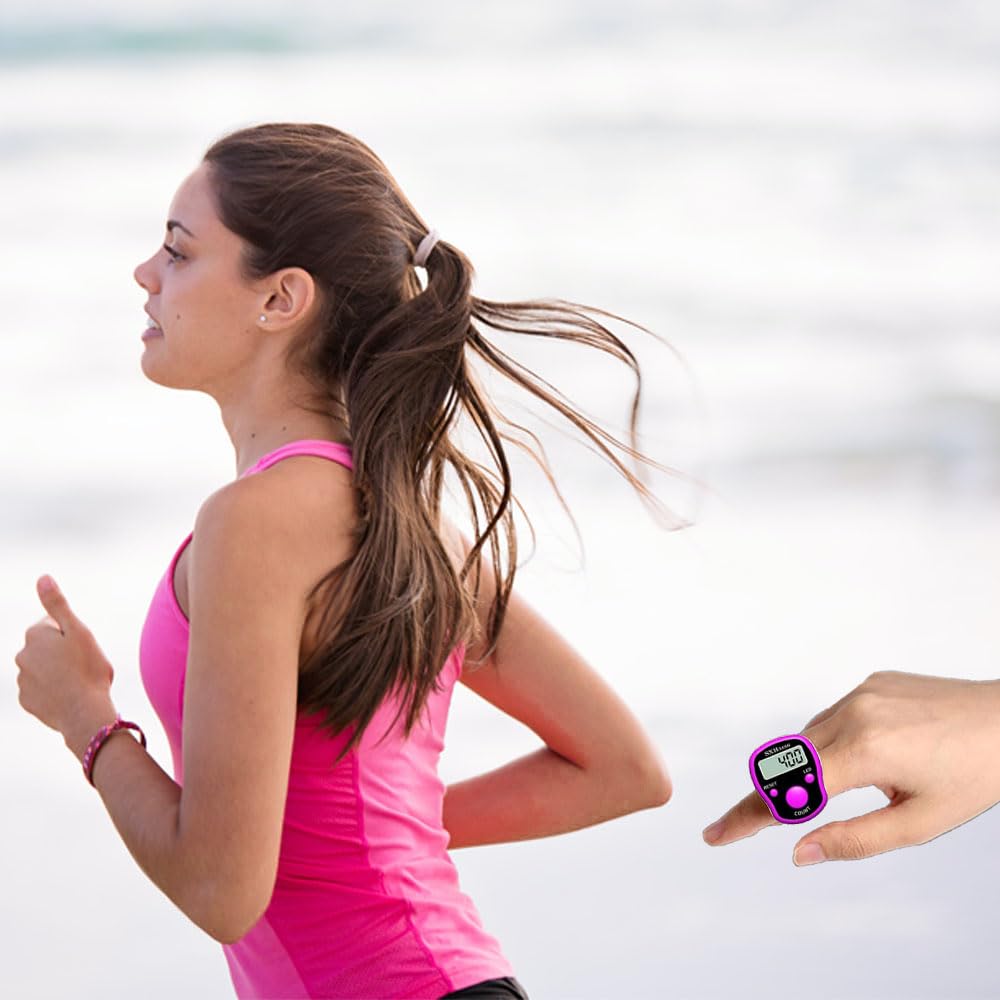 Stitch Counters 2 Pcs LED Digital Row Counter and Stitch Markers 50 Pcs Crochet Stitch Markers for Knitting Sewing Stitching Weaving, Muslim Pray, Recording Sports Scoring, Lap Counting (Purple pink) TESEAS