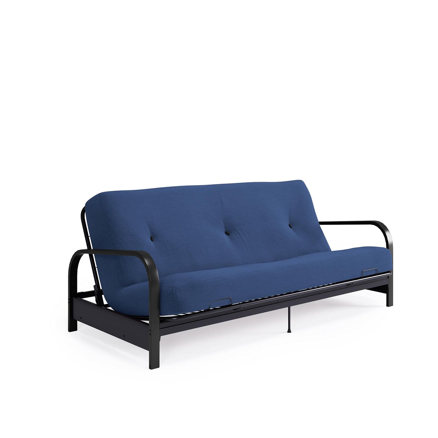 DHP Cleo Futon Set with Black Metal Sofa Bed Frame and 6" Mattress, Full Size, Blue