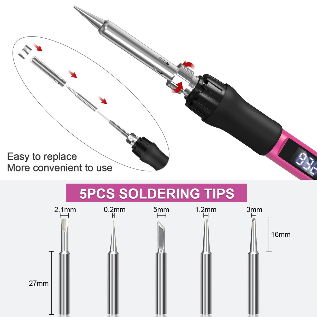 Soldering Iron Kit, 100W Soldering Gun with LED Digital Display, Adjustable Temperature 356-932℉ Solder Kit for Electronics, Includes Soldering Tip, Solder Wire, Stand, Tweezers and Paste, Rose Red Crtsweker