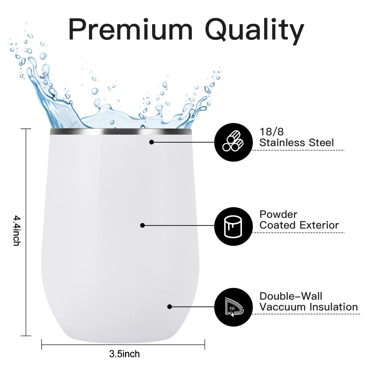 Lifecapido Sublimation Blanks Wine Tumblers 12oz, Stainless Steel Stemless Wine Tumblers, Double Wall Vacuum Insulated Wine Tumbler with Lids for Wine Coffee Champaign Juice Cocktails, White Lifecapido