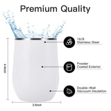 Lifecapido Sublimation Blanks Wine Tumblers 12oz, Stainless Steel Stemless Wine Tumblers, Double Wall Vacuum Insulated Wine Tumbler with Lids for Wine Coffee Champaign Juice Cocktails, White Lifecapido