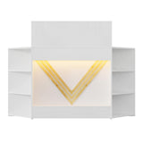 VOWNER 39.3" H Modern Reception Desk with LED Lighting, Office Counter with Display Cabinet, Secretary Desk with Power Outlets – Front Desk for Salon, Lobby (55.1" W x 21.2" D x 39.3" H) (White) VOWNER