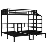 Bellemave Triple Bunk Bed for Kids, Adults, Teens, Twin Over Twin & Twin Metal Bunk Beds for 3 Kids, Triple bunk beds（Heavy Metal, Black with staircases） Bellemave
