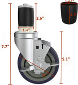 MySit 4 inch Work Table Caster Wheels for Commercial Kitchen Prep Tables, Expanding Stem Casters Set of 4 with Locking Brakes Fit Both 1-1/2" and 1-5/8" Leg Tube Adapter for Stainless Steel Worktable MySit