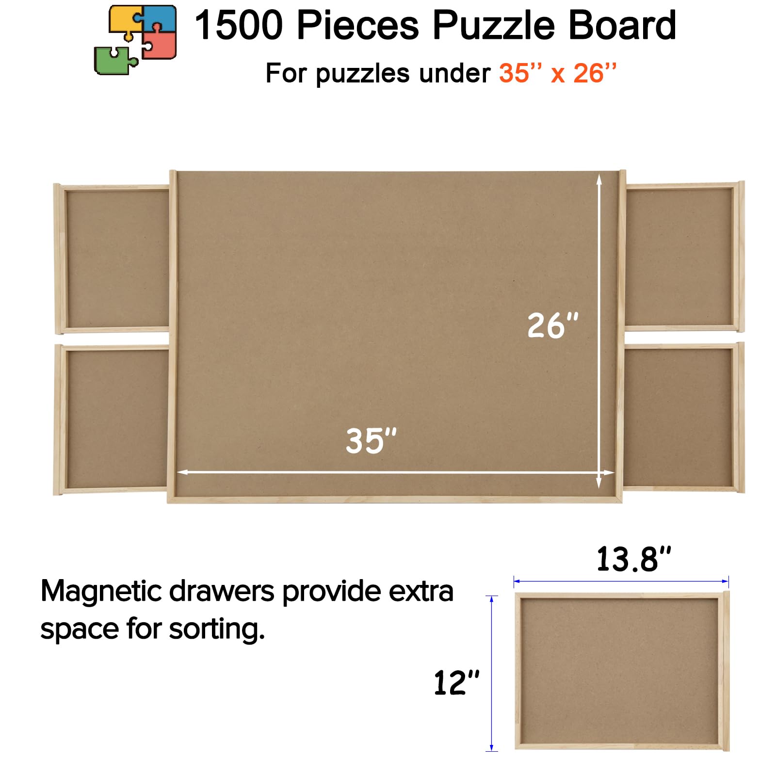 YISHAN Wooden Jigsaw Puzzle Board Table for 1500 Pieces with Drawers and Cover, Puzzle Easel, 35'' x 26'' Portable Puzzle Plateau for Adults and Children - WoodArtSupply