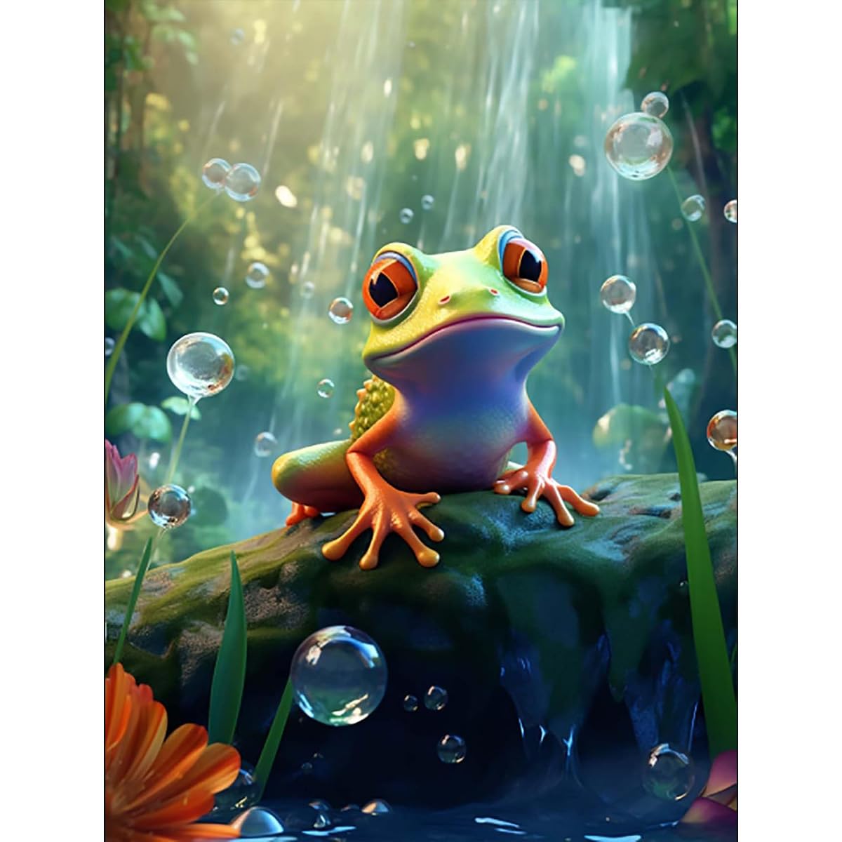 5D Diamond Painting Kit, 30x40cm Rain Frog in Jungle Cute Animal Art, Round Drill DIY Craft, Fun Gift for Adults & Teens Amz Camel