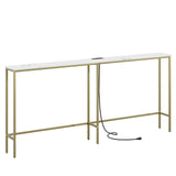Masupu 70.9 Inch Console Table with Power Outlet,Modern Narrow Long Sofa Table Behind Couch,Skinny Entry Table with Gold Metal Frame for Entryway,Living Room, Hallway,Marble White Masupu