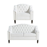 SUJOUCRAFT Chesterfield Camelback Chair & Loveseat, Living Room Soft Fabric Sofa Couch Set, Mid-Century Elegant Sectional Couches with Deep Seat Tufted Backrest (Velvet-Camelback-1+2, White) SUJOUCRAFT