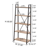 BON AUGURE Industrial 5 Tier Ladder Bookshelf, Wood and Metal Ladder Shelf Bookcase, Farmhouse Leaning Shelves for Living Room (Vintage Oak) BON AUGURE
