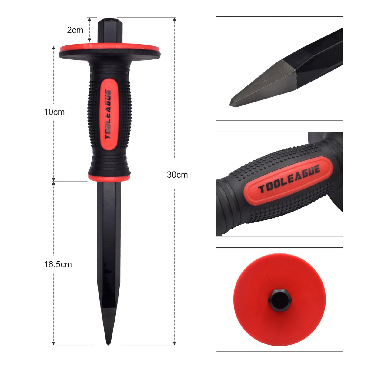 TOOLEAGUE 3Pcs Heavy Duty Masonry Chisel Set, 11-Inch Point & Flat Chisel, 8-Inch Brick Chisel with Hand Protection TOOLEAGUE