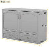 Harper & Bright Designs Full Size Murphy Bed Cabinet Wall Bed Chest with Storage Drawer,USB,Charging Station, Wood Murphy Bed Frame for Home Office or Small Room-Gray Harper & Bright Designs