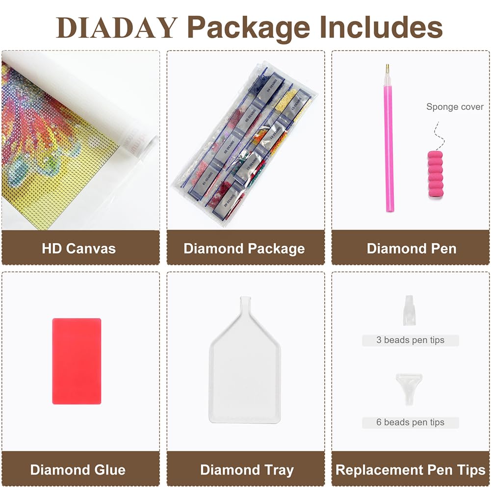 DIADAY 5D Diamond Painting Kits Stained Glass Ladybug Diamond Art Kits for Adults Beginners, DIY Craft Full Drill Round Gem Diamond Dots Art Home Wall Decor Gift 12 x 12 Inches DIADAY