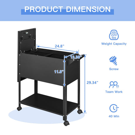 Yizosh Metal Rolling File Storage Cart with Wheels, Mobile File Cabinet with Lock, Filing Cabinet Organizer for Legal/A4 (Black) Yizosh