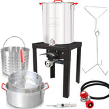 GasOne 30QT Turkey Fryer and 10QT Fish Fryer Set, Seafood Boil Steamer, Crawfish Boiler, Outdoor Cooker for Crab, Shrimp, Lobster, Complete Black Fryer Kit for Holiday and Seasonal Cooking Gas One