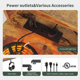 FEZIBO Triple Motor L Shaped Stadning Desk with LED Strip & Power Outrlets，63 inches Height Adjustable Stand up Corner Desk with Ergonomic Monitor Stand, Black Frame/Rustic Brown Top FEZIBO