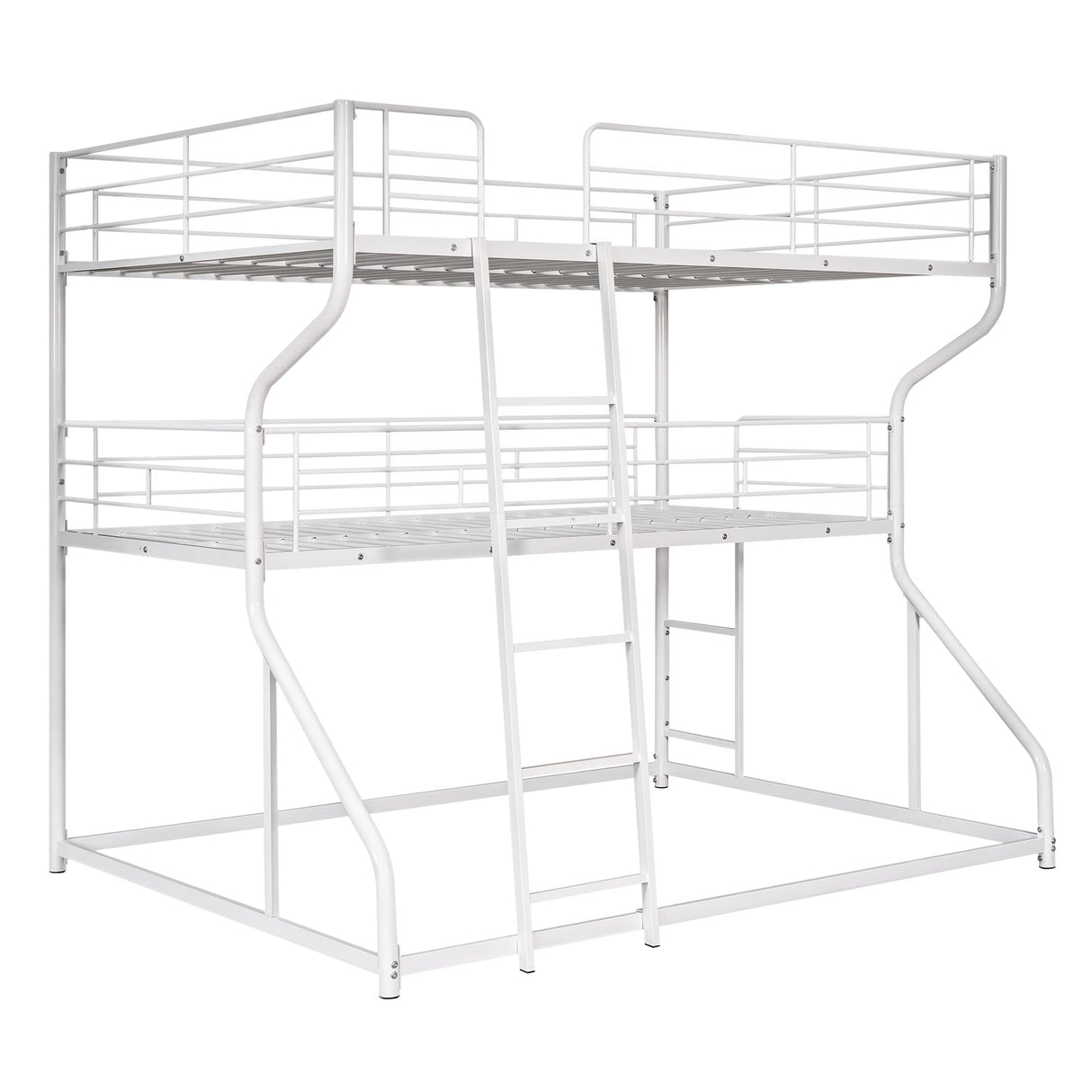 Metal Triple Bunk Beds, Full XL over Twin XL over Queen Bunk Beds for 3, Modern Style Heavy-Duty Steel Frame Bunk Bed with Safety Rail, Built-in Ladder for Bedroom, Dorm, Kids, Teens, Adults (White) Harper & Bright Designs