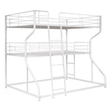 Metal Triple Bunk Beds, Full XL over Twin XL over Queen Bunk Beds for 3, Modern Style Heavy-Duty Steel Frame Bunk Bed with Safety Rail, Built-in Ladder for Bedroom, Dorm, Kids, Teens, Adults (White) Harper & Bright Designs