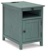 Signature Design by Ashley Treytown Casual Compact Chairside End Table with a Storage Cabinet, Open Cubby Shelf, Pull-Out Tray & USB Charging Ports, Blue Signature Design by Ashley