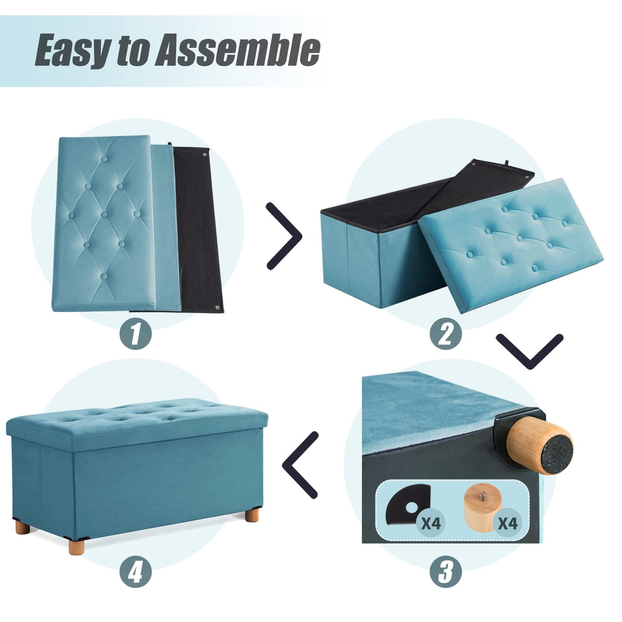 BRIAN & DANY 30 Inches Folding Storage Ottoman Bench, Ottoman with Storage for Living Room, with Wooden Feet and Lid, Teal BRIAN & DANY
